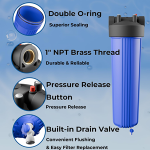 High Pressure 10" Inch Filter Housing Household Water Purifier clear and Brass <b>Port</b> - Product Image 2