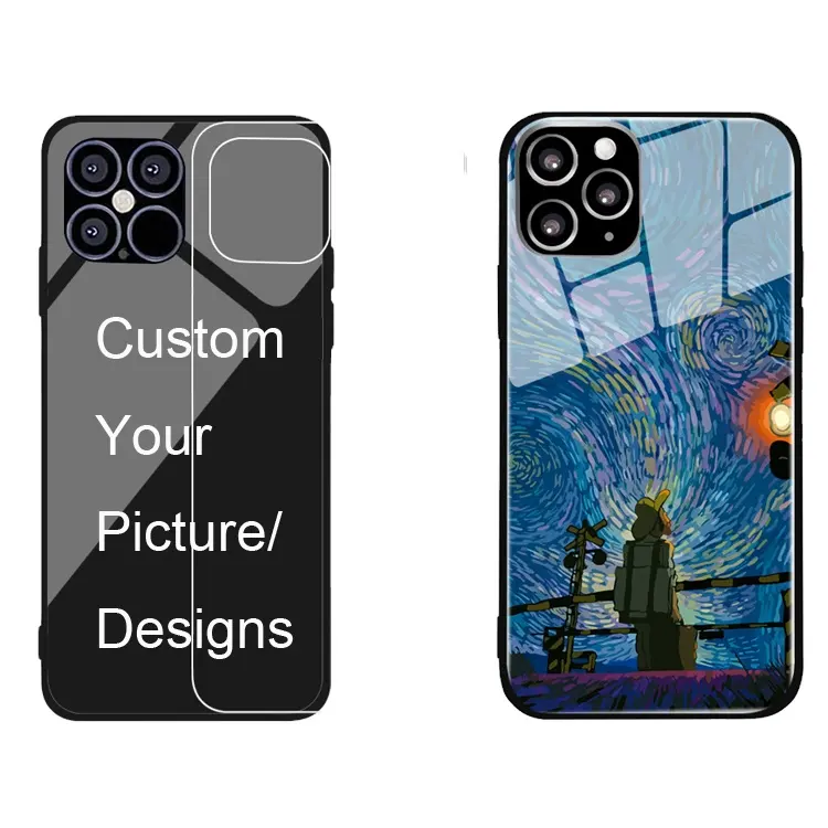 Özelleştirilmiş cam telefon kılıfı UV baskı logosu temperli cam cep telefonu kapağı iphone kılıfları 12
