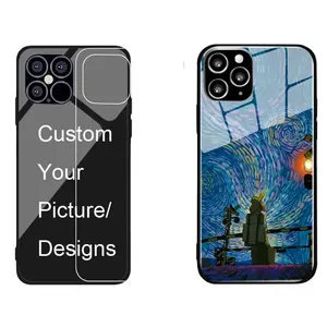 Customized Glass Phone Case UV Printing logo Tempered Glass Mobile Phone Cover cases for iphone 12 for iphone 14