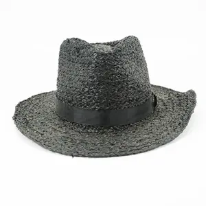 Wholesale Summer Black Raffia Straw Hat Big Brim Top Hats Outdoor Holiday Beach Casual Travel Sun Protection Sunscreen Sunshade