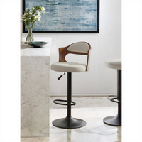 Tabouret haut moderne en bois massif pivotant avec base en acier inoxydable, design écologique pour salon, cuisine, mariage et hôtel