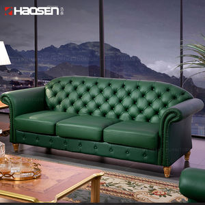 Роскошные деревянные ножки зеленый кожаный диван 1 + 1 + 3 комплекта мебель гостиная Кнопка диван классический диван - Product Image 1