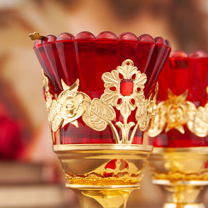 HT placcato oro portacandele chiesa centrotavola gesus portacandele religioso con vetro rosso tazza di decorazione per la casa di nozze - Product Image 4