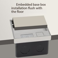 Prise de sol encastrée en acier inoxydable marbré FUPAI JF compatible NFC avec boîtier de base de 100 mm, 4 prises, 16A, prise EU, CN