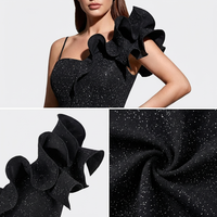 Robe longue sirène noire à paillettes, asymétrique à une épaule, avec volants et fente haute, pour femme, sexy et élégante, pour soirée, bal de promo, cérémonie, sur mesure OEM/ODM