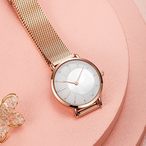 Ensemble de montres en quartz de luxe avec logo personnalisé, bracelet en maille or <span class=keywords><strong>rose</strong></span>, cadran en verre, bracelet en acier inoxydable, ensemble cadeau pour femmes - Product Image 3