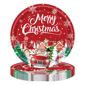 Kit de fournitures pour fête de Noël, nappe jetable, assiettes, couverts, décorations sur le thème traditionnel rouge et vert - Product Image 3