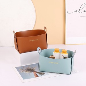 Simple Storage PU Leather Organizer Rectangular <b>Foldable</b> Desktop Skincare Cosmetics Tray Living Room Entryway Storage Box - Product Image 1