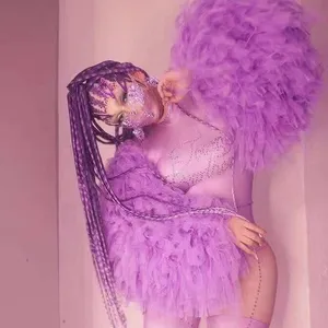 Фиолетовый сценический танцевальный костюм парики маска полный комплект ночного клуба gogo Сексуальная девушка танцевальный комбинезон для женщин, костюмы для вечеринок