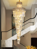 Lustre moderne suspendu pour escalier, grand et luxueux, en spirale, en cristal, pour mariage, hôtel, villa, doré, LED, hauteur réglable