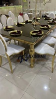 Table de banquet rectangulaire pour fête de mariage Table de banquet de mariage moderne de luxe en acier inoxydable miroir doré avec dessus en verre
