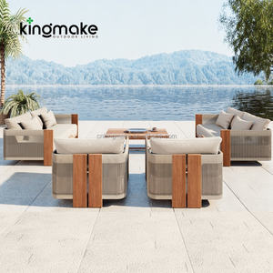 Furnitur luar ruangan Modern grosir taman 5 potong Sofa jati kelas atas dengan tali anyaman Sofa teras Set - Product Image 4