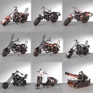 Antique Metal Motorcycle Model <b>Ornaments</b> Vintage Motor Car Airplane Crafts Desktop Decoration Home Office Decor Art - Product Image 1