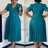 Gaun Musim Panas C8628 Wanita Kasual Elegan V-neck Lengan Pendek 3D Bunga Lipit Gaun Maxi Wanita Gaun Afrika untuk Wanita