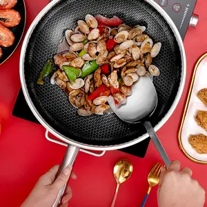 New Arrival thép không gỉ 316 Frying Pan không dính với nắp tổ ong 32 cm đa trứng Frying Pan không dính Pan