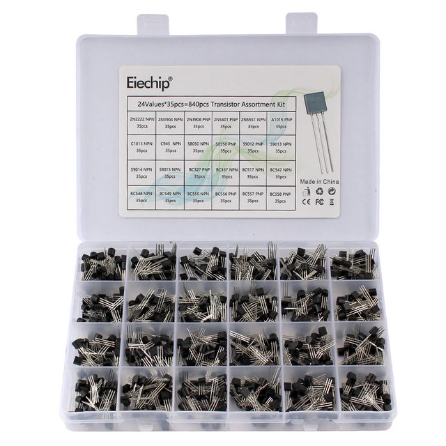 TO-92 Electronics Transistor Kit with BC547 BC327 BC337 2N2222 3904 3906 C945 PNP NPN ICs Assorted Box