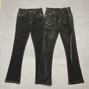 Jeans Denim Neri da <span class=keywords><strong>Uomo</strong></span> Personalizzati OEM, in Twill di Cotone Elasticizzato, Vestibilità Ampia, Stile Bootcut a Zampa d'Elefante, con Finitura Cerata - Product Image 1