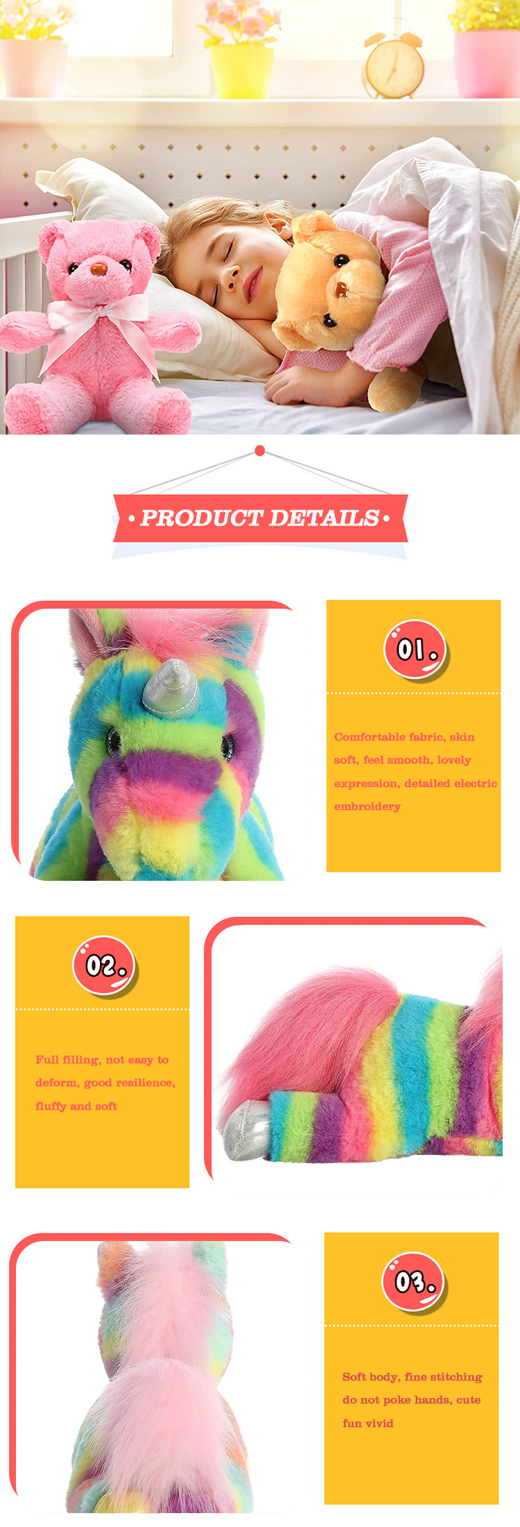 make design your own unicorn plush toy custom kawaii kids stuffed animal soft plush toy rainbow unicorn