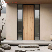 Puerta de Seguridad Exterior Moderna con Pivote Frontal, de Acero Inoxidable y Aluminio, Impermeable, con Acabado en Madera y Vidrio, Tipo Push-Pull, para Hoteles y Dormitorios