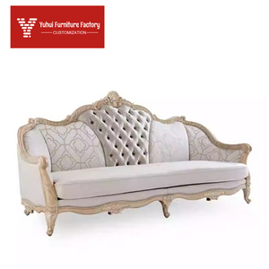Divano in Legno Massello Stile Versailles, Colore Chiaro, Set Divano a Quattro Posti <span class=keywords><strong>per</strong></span> <span class=keywords><strong>Soggiorno</strong></span>, Divano Reclinabile in Stile Europeo, Arredamento <span class=keywords><strong>per</strong></span> Villa - Product Image 1