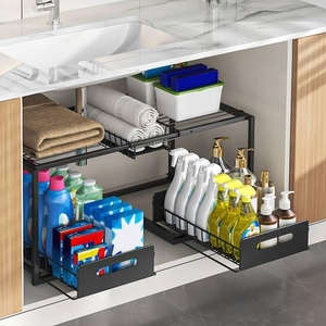Étagère de rangement sous évier à double niveau, organisateur coulissant extensible pour armoire de cuisine et garde-manger - Product Image 1