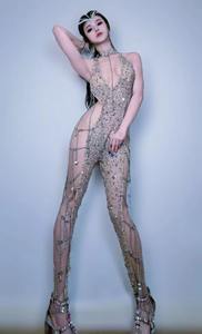 Traje sexy de discoteca para DJ, mono con pedrería y aberturas para mujer, disfraz de bailarina Gogo para fiesta de cumpleaños, atuendo de Drag Queen para Rave - Product Image 4
