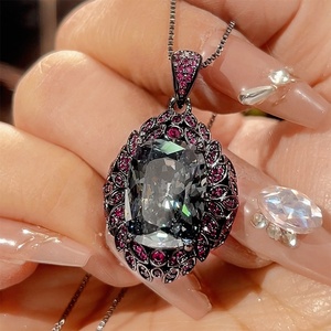 Parure de bijoux écologiques en cuivre hypoallergénique, résistante à l'eau, avec pendentif et boucles d'oreilles en zircon noir et gris 12*16mm - Product Image 5