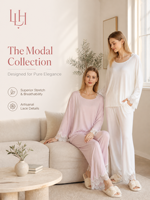 Nouvelle Collection 2026 : Ensemble Pyjama Deux Pièces en Modal Respirant, Extensible Supérieur, avec Dentelle Artisanale Élégante et Design Confortable
