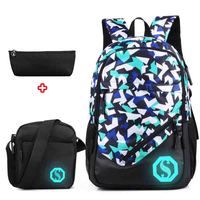 Graffiti Three-Piece Waterproof Polyester Unisex Student Satchel Leisure Computer Backpack for Junior High School Students