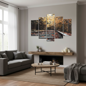Autumn Train Tracks <b>Canvas</b> Art: Seasonal <b>Landscape</b> Wall <b>Print</b>,SET OF 5 MIX <b>CANVAS</b> - Product Image 3