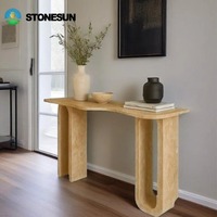 Table de couloir en travertin StoneSun, table d'entrée en travertin classique italien, table console en marbre cannelé