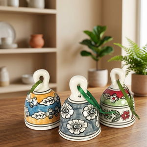 Campana de Cerámica, Decoraciones Navideñas Hechas a Mano, Estilo Tradicional con Cinta, Adorno para Colgar en la Pared, Decoración Interior, Patrón Floral de 3 Colores - Product Image 5