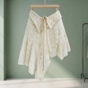 Women Natural Waist Floral Lace Mini Skirt <b>Asymmetric</b> Bow Crochet Denim Look Casual Summer Skirt - Product Image 3