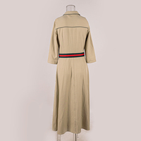 Robe chemise midi pour femme, col rabattu, manches 3/4, boutonnée devant, ceinture à la taille, poches, kaki, style safari