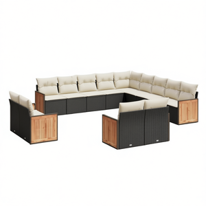 Ensemble de canapés de jardin en rotin noir avec coussins crème, mobilier d'extérieur au design contemporain, résistant à l'eau et aux UV, en rotin PE - Product Image 1