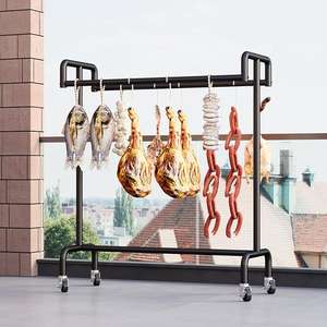Tendedero <span class=keywords><strong>de</strong></span> carne <span class=keywords><strong>de</strong></span> Metal <span class=keywords><strong>de</strong></span> alta resistencia <span class=keywords><strong>de</strong></span> un solo nivel para tocino, pato asado, jamón, cerdo, pollo, interior, exterior, sala <span class=keywords><strong>de</strong></span> estar, secado colgante - Product Image 4