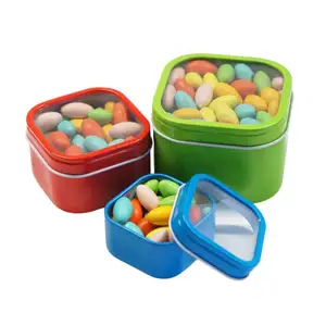 Empty food grade eco friendly chocolate beans candy mint tin packaging box 2oz 4oz 8oz square seamless tin can with clear lid