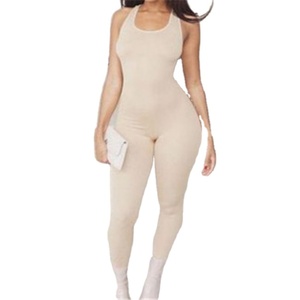 Hot solid sleeveless bodycon summer jumpsuits ladies clothes women fitness bodysuit - Product Image 1