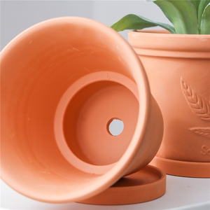 Pot de fleurs en céramique écologique, fait main, gaufré, en terre cuite romaine émaillée, respirant, pour la décoration de jardin et de maison, vente en gros - Product Image 5