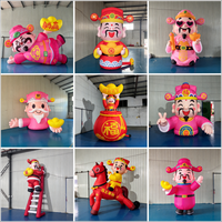 Mascotte gonflable personnalisée en tissu Oxford, rose, du Dieu de la Fortune Cai Shen, avec pouce levé et lingot, pour les boutiques du Nouvel An chinois