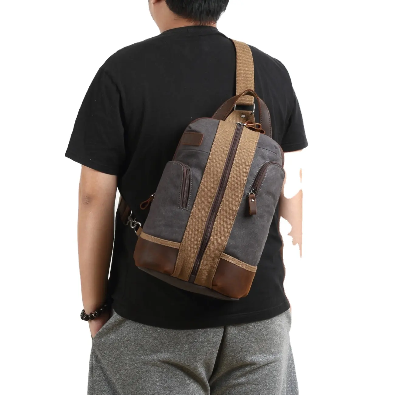 2020 china guangzhou wholesale custom leather fanny backpack men bags sling shoulder bag chest crossbody bag