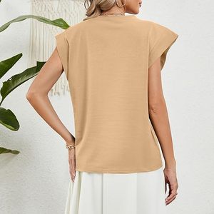 ニットコットンビジネスレディースTシャツカスタムサイズ260グラムしわになりにくいバットスリーブカーキトップTシャツ - Product Image 5