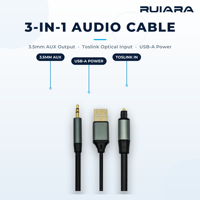 Câble audio optique Toslink SPDIF vers 3,5 mm AUX DAC, alimenté par USB, 192 kHz, plaqué or, pour téléviseur, barre de son, casque, microphone
