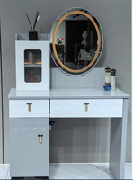 Table de maquillage moderne minimaliste avec miroir éclairé et armoire de rangement, table compacte pour petits appartements et hôtels