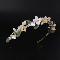 Serre-tête Bohème Fait Main en Résine et Argile avec Feuilles en PU et Perles, Diadème de Mariée pour la Photographie de Mariage