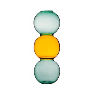 Wholesale Colorful Tall Ball Layered Glass Bubble Flower Vase for Tabletop Bedroom Ornaments Home Decor