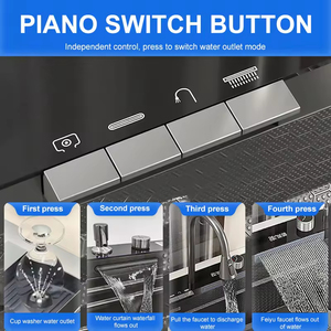 Rectangular 304 Bowl Undermount Delantal de acero inoxidable Granja Hecho a mano Cascada inteligente Fregadero de cocina multifunción - Product Image 6