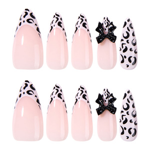<span class=keywords><strong>Faux</strong></span> ongles transparents en amande style Y2K léopard, longs stilettos à presser, base rose nude avec nœud noir 3D, <span class=keywords><strong>faux</strong></span> ongles en acrylique - Product Image 2
