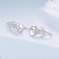 925 argent Sterling Calla Lily fleur crochet boucles d'oreilles pour femmes, brillant Zircon goutte fleur boucles d'oreilles cadeau de fête de mariage BSE1215