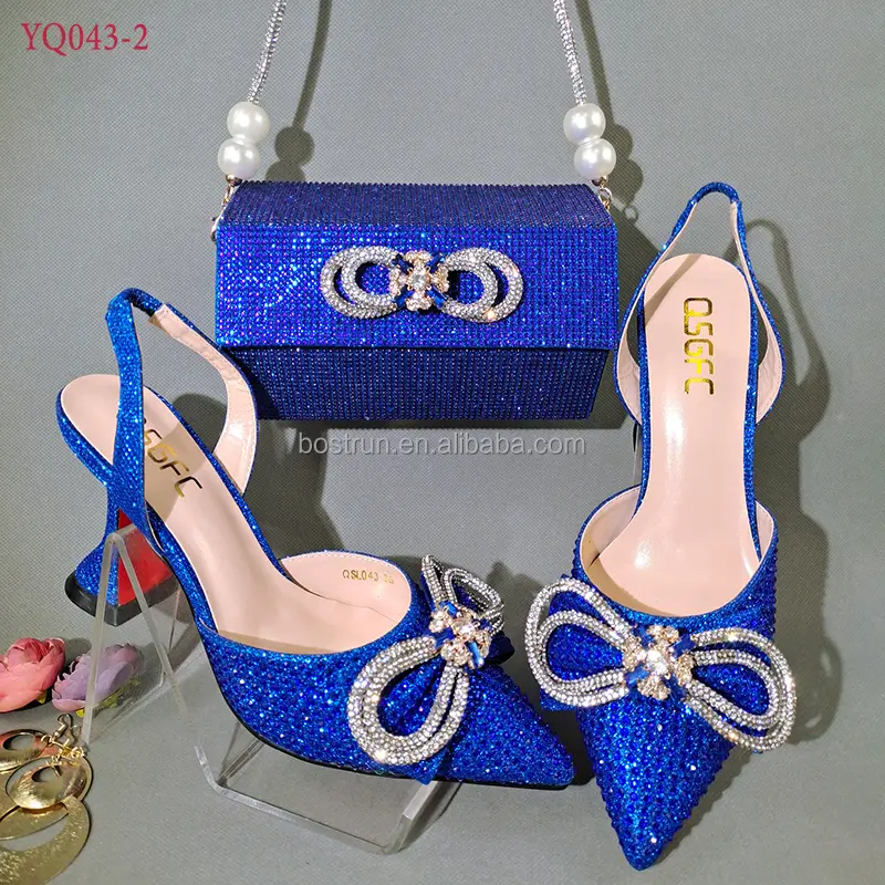 YQ043 İtalyan bayan ayakkabı ve çanta maç seti ile dekore aplikler sandalet topuklu nijeryalı düğün ayakkabı